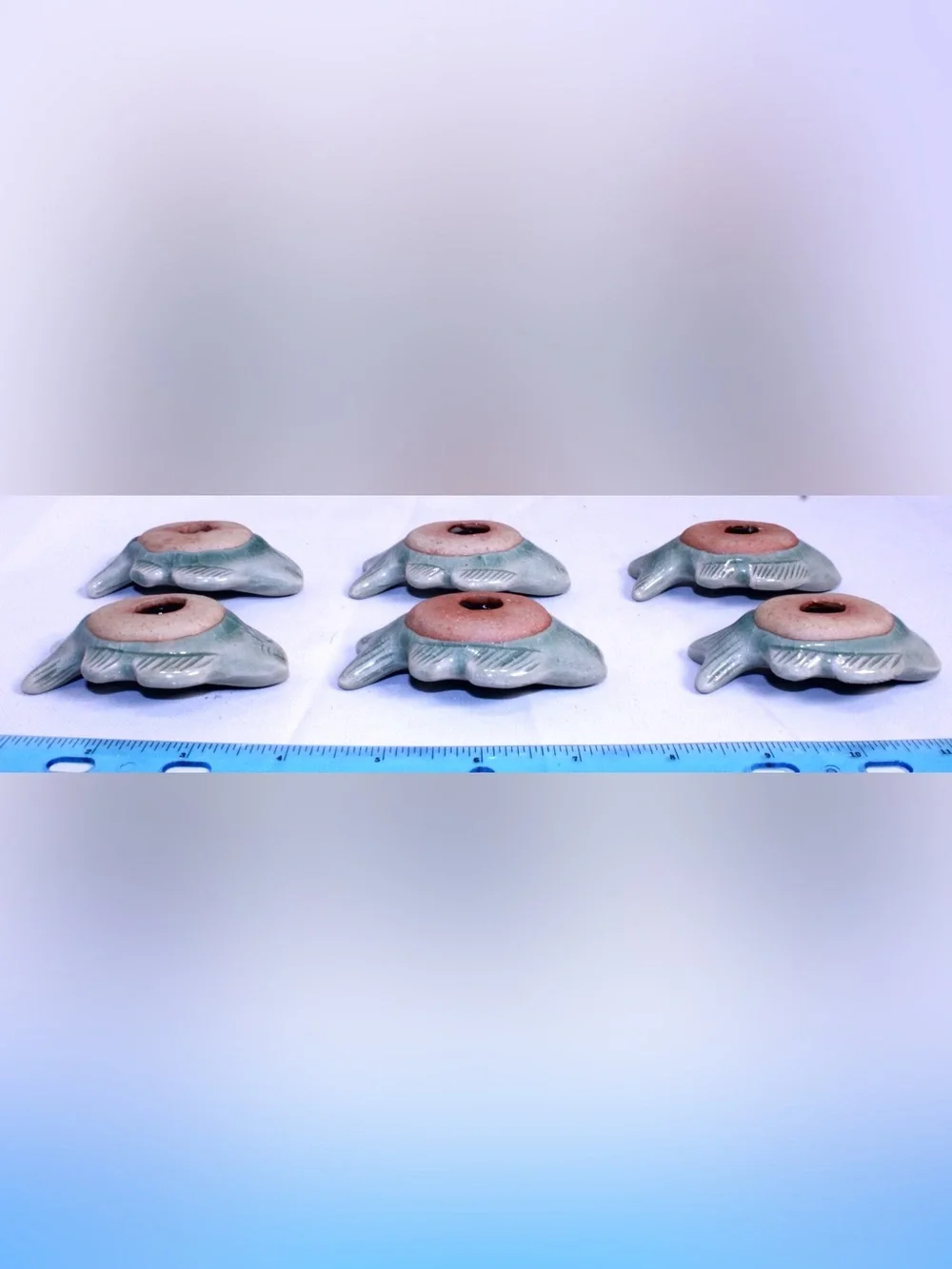 Vintage Pottery Fish Chopstick Rests or Garden decor - Celadon Glazed Set of 6